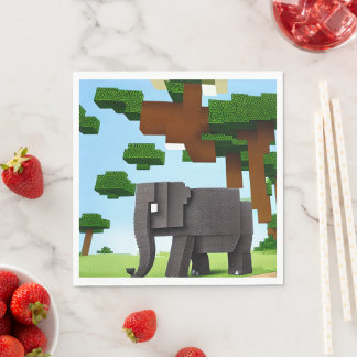 Cute Safari Elephant Pixel Art Napkin