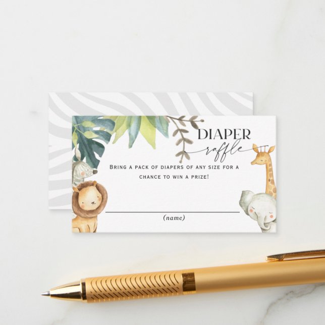 Cute Safari Gender Neutral diaper raffle tickets Enclosure Card (Front/Back In Situ)