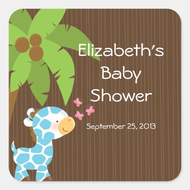 Cute Safari Giraffe Boy Baby Shower Stickers (Front)