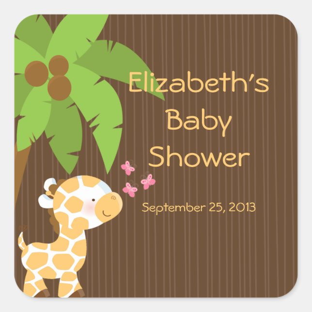 Cute Safari Giraffe Neutral Baby Shower Stickers (Front)