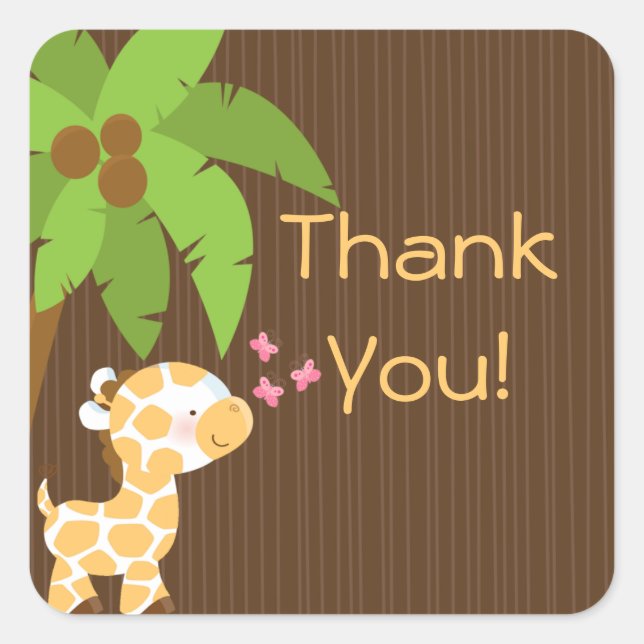 Cute Safari Giraffe Neutral Baby Shower Stickers (Front)