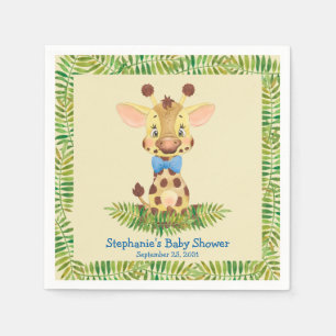Cute Safari Giraffe Personalized Boy Baby Shower Napkin
