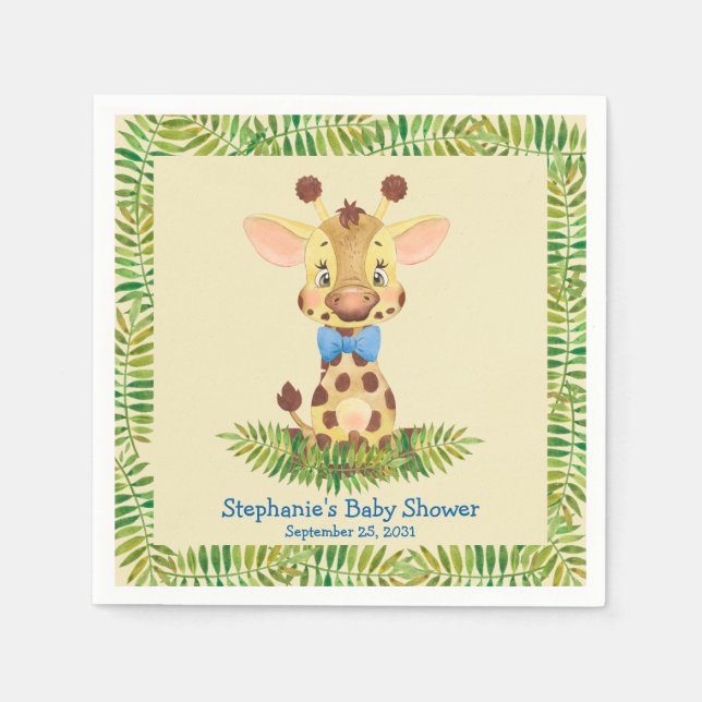 Cute Safari Giraffe Personalized Boy Baby Shower  Napkin (Front)