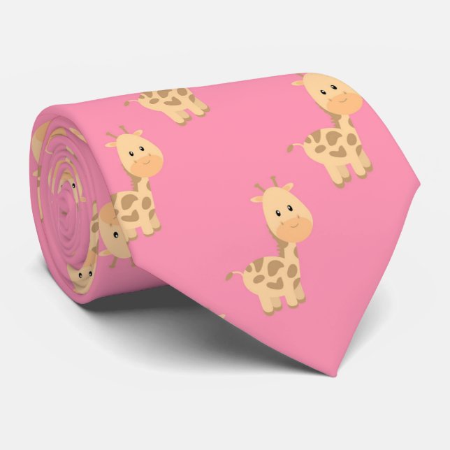 Cute Safari Giraffe Pink Tie (Rolled)