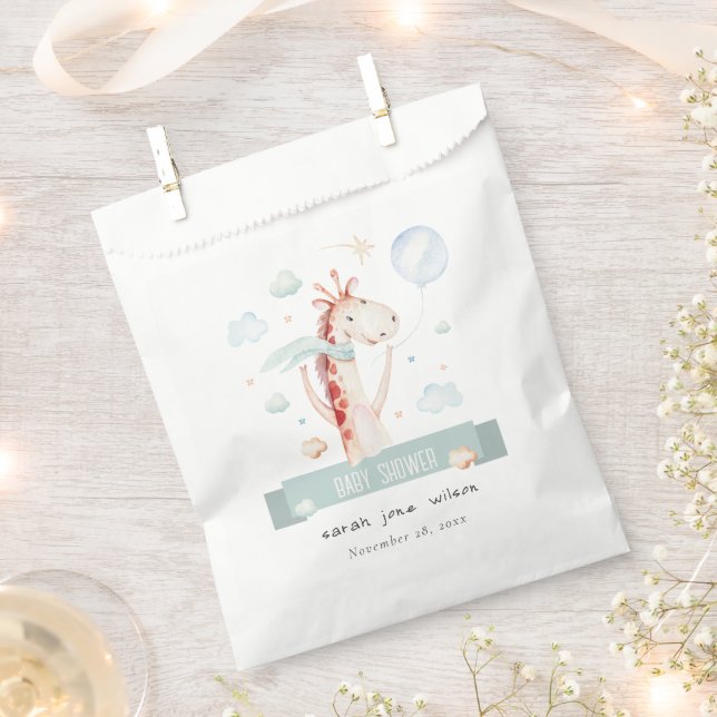 Cute Safari Giraffe Star Cloud Balloon Baby Shower Favour Bag (Clipped)