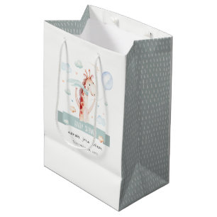 Cute Safari Giraffe Star Cloud Balloon Baby Shower Medium Gift Bag