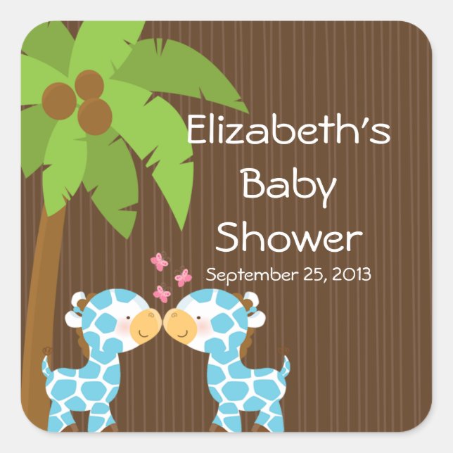 Cute Safari Giraffes Multiple Baby Shower Stickers (Front)