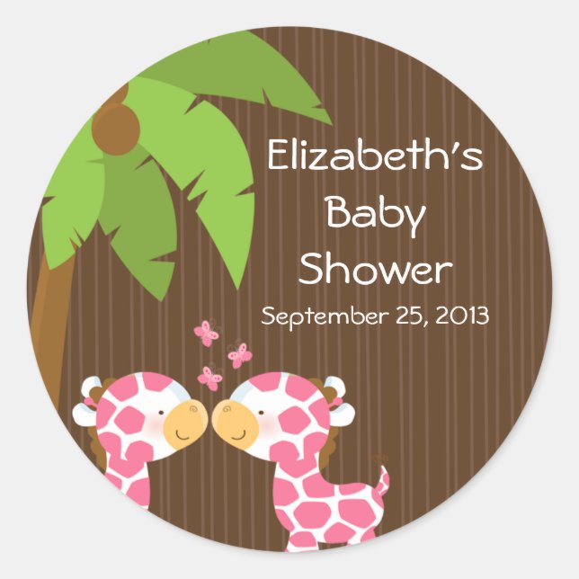 Cute Safari Giraffes Multiple Baby Shower Stickers (Front)