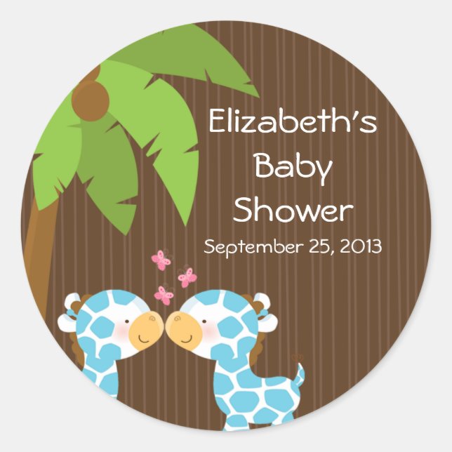 Cute Safari Giraffes Multiple Baby Shower Stickers (Front)