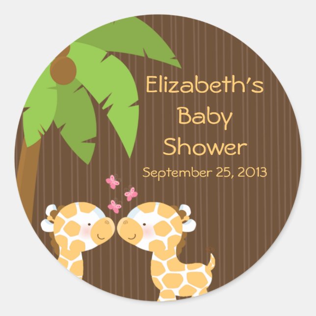 Cute Safari Giraffes Multiple Baby Shower Stickers (Front)
