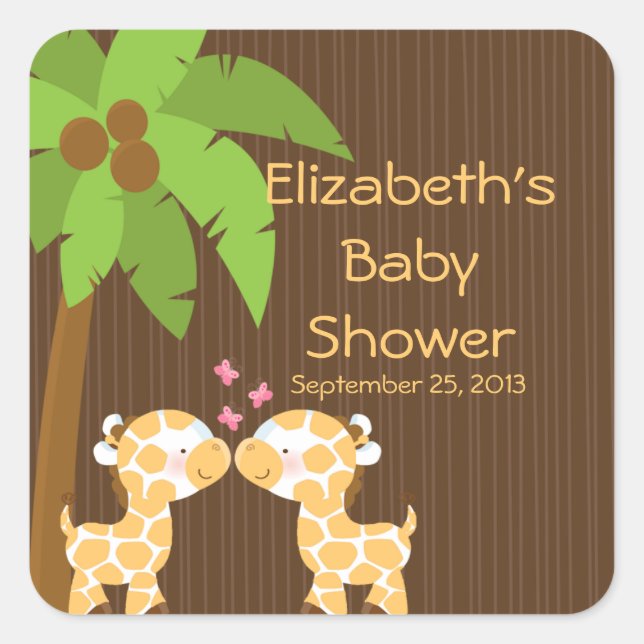 Cute Safari Giraffes Multiple Baby Shower Stickers (Front)