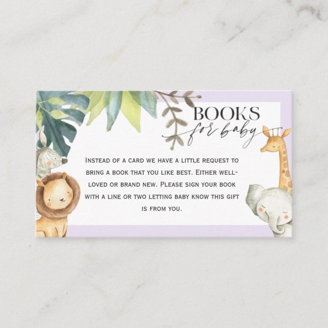 Cute Safari Girl baby shower books for baby Enclosure Card (Front)
