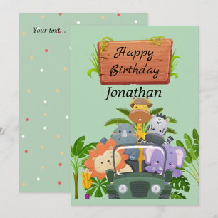 Cute Safari in the jungle l Greenery 1st Birthday Holiday Card