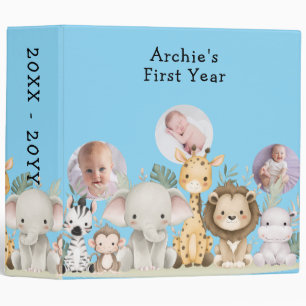 Cute Safari Jungle Animal 3 Baby Boy Photos Album  Binder