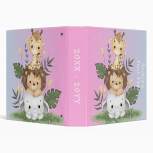 Cute Safari Jungle Animal Baby Girl Photo Album  Binder