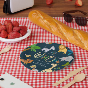 Cute Safari Jungle Animal Wild One Baby Shower Paper Plate