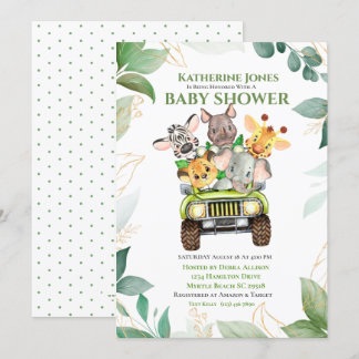 Cute Safari Jungle Animals Baby Shower Invitation