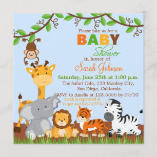 Cute Safari Jungle Animals Baby Shower Invitation