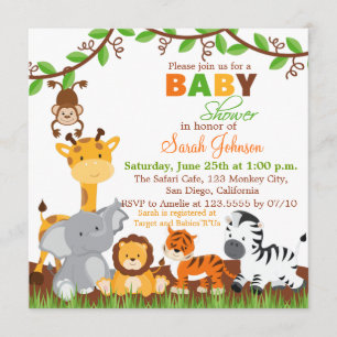 Cute Safari Jungle Animals Baby Shower Invitation