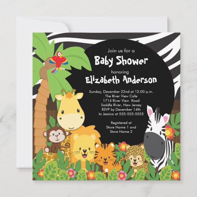 Cute Safari Jungle Animals Baby Shower Invitations (Front)