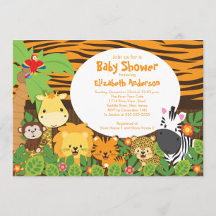 Cute Safari Jungle Animals Baby Shower Invitations