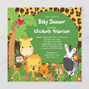 Cute Safari Jungle Animals Baby Shower Invitations