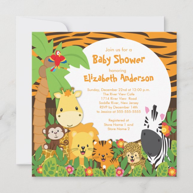 Cute Safari Jungle Animals Baby Shower Invitations (Devant)