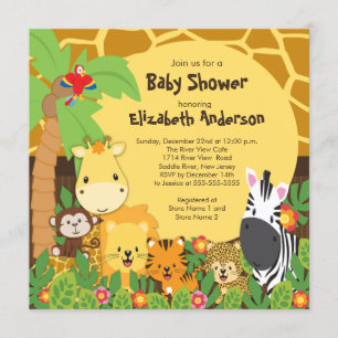 Cute Safari Jungle Animals Baby Shower Invitations
