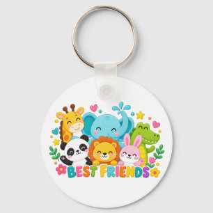 Cute Safari Jungle Animals Best Friends Keychain