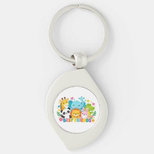 Cute Safari Jungle Animals Best Friends Silver Met Keychain