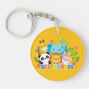 Cute Safari Jungle Animals Best Friends Yellow Key Keychain