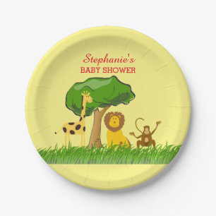 Cute Safari Jungle Animals Custom Baby Shower Paper Plate