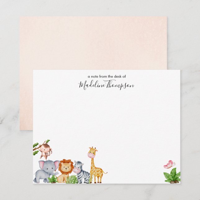 Cute Safari Jungle Animals Kids Elegant Script Card (Front/Back)
