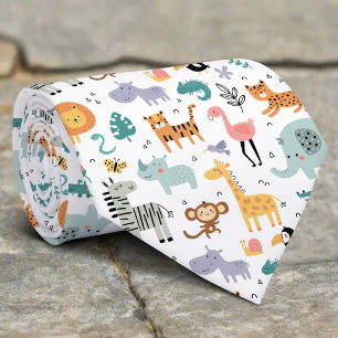 Cute Safari Jungle Animals Personalized Baby Name Tie