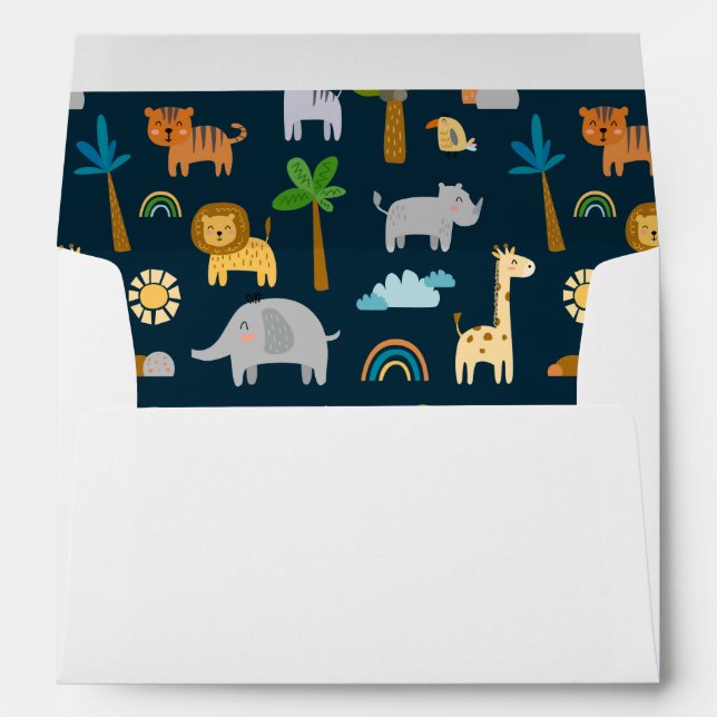 Cute Safari Jungle Animals Return Address Envelope (Back (Bottom))