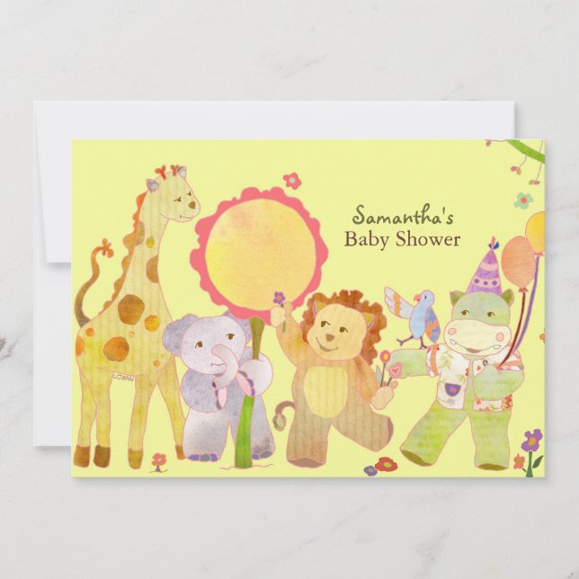 Cute Safari Jungle Baby Animals Baby Shower Invitation (Front)