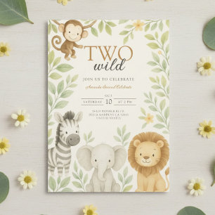 Cute Safari Jungle Baby Animals Birthday Invitation
