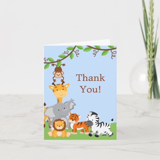 Cute Safari Jungle Baby Animaux Cartes de remercie (Devant)