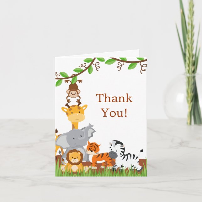 Cute Safari Jungle Baby Animaux Cartes de remercie (Devant)