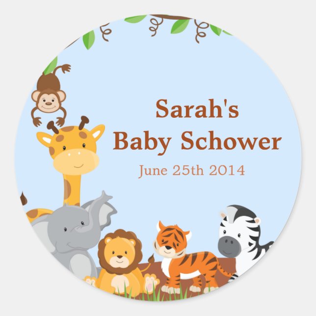 Cute Safari Jungle Baby Shower Stickers (Front)