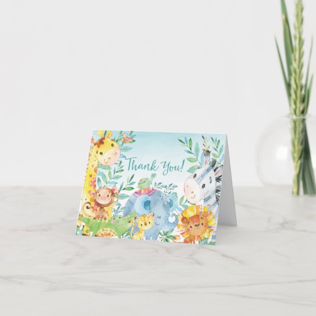 Cute Safari Jungle Baby Shower Thank You Note (Front)