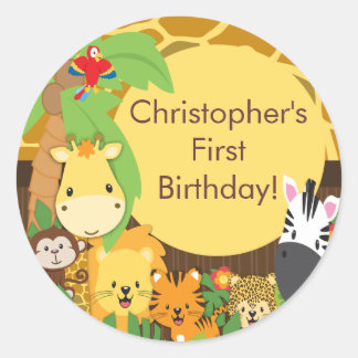 Cute Safari Jungle Birthday Party Classic Round Sticker
