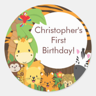 Cute Safari Jungle Birthday Party Classic Round Sticker