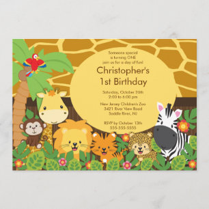 Cute Safari Jungle Birthday Party Invitations