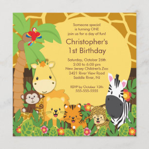 Cute Safari Jungle Birthday Party Invitations