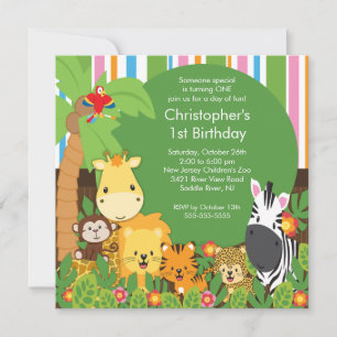 Cute Safari Jungle Birthday Party Invitations