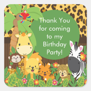 Cute Safari Jungle Birthday Party Square Sticker