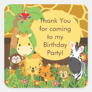 Cute Safari Jungle Birthday Party Square Sticker