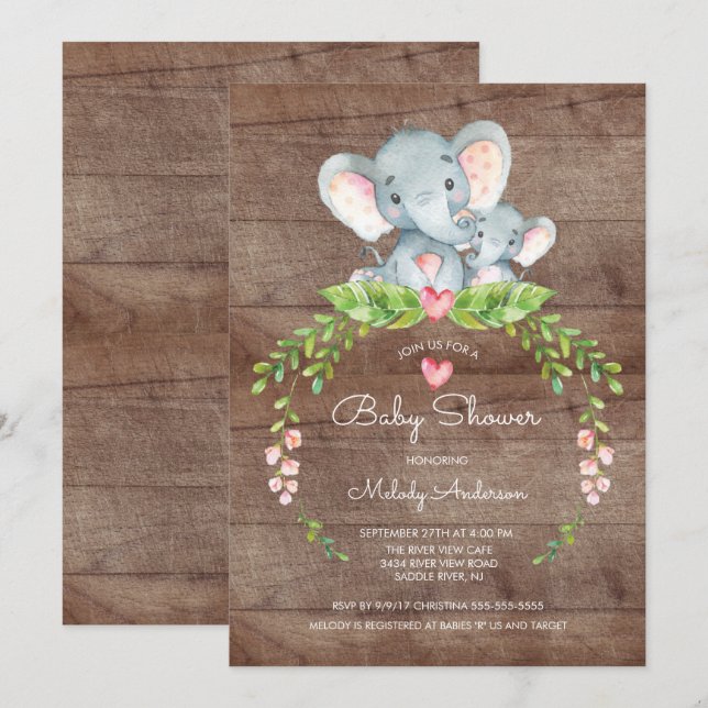 Cute Safari Jungle Elephant Baby shower Invitation (Devant / Derrière)
