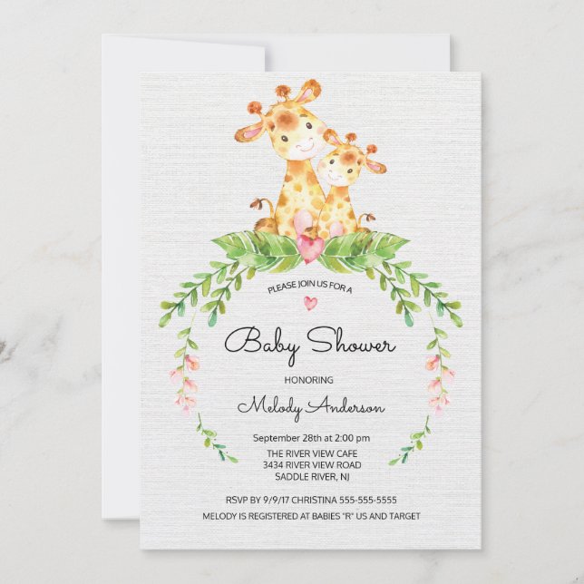 Cute Safari Jungle Giraffe Baby shower Invitation (Devant)